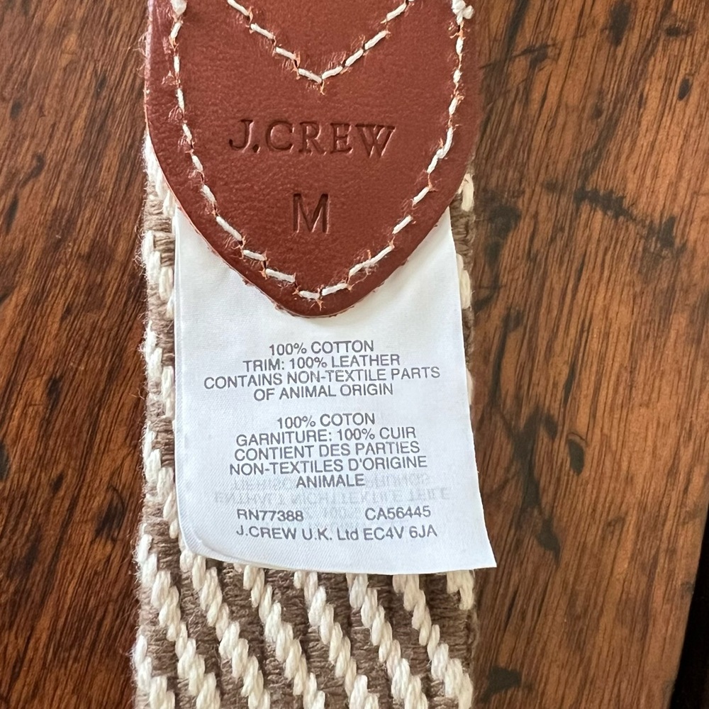 J. Crew Cotton D-Ring Adjustable Belt in Stripe Leather Trim Size Medium - Picture 5 of 7